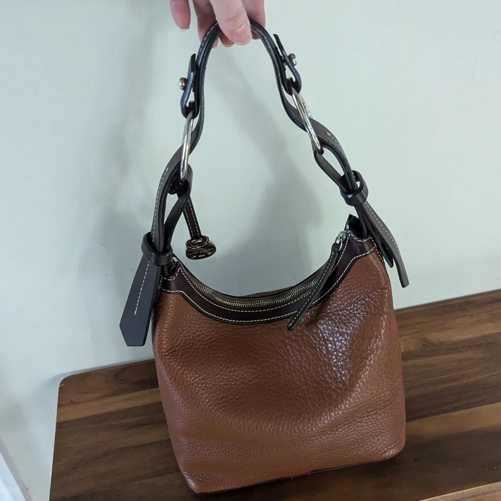 Dooney & Bourke Brown Leather Hobo Handbag - Picture 3 of 16